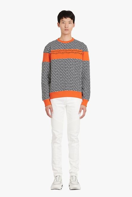 Eco-designed cotton sweatshirt with ivory and black Balmain monogram logo print - 4