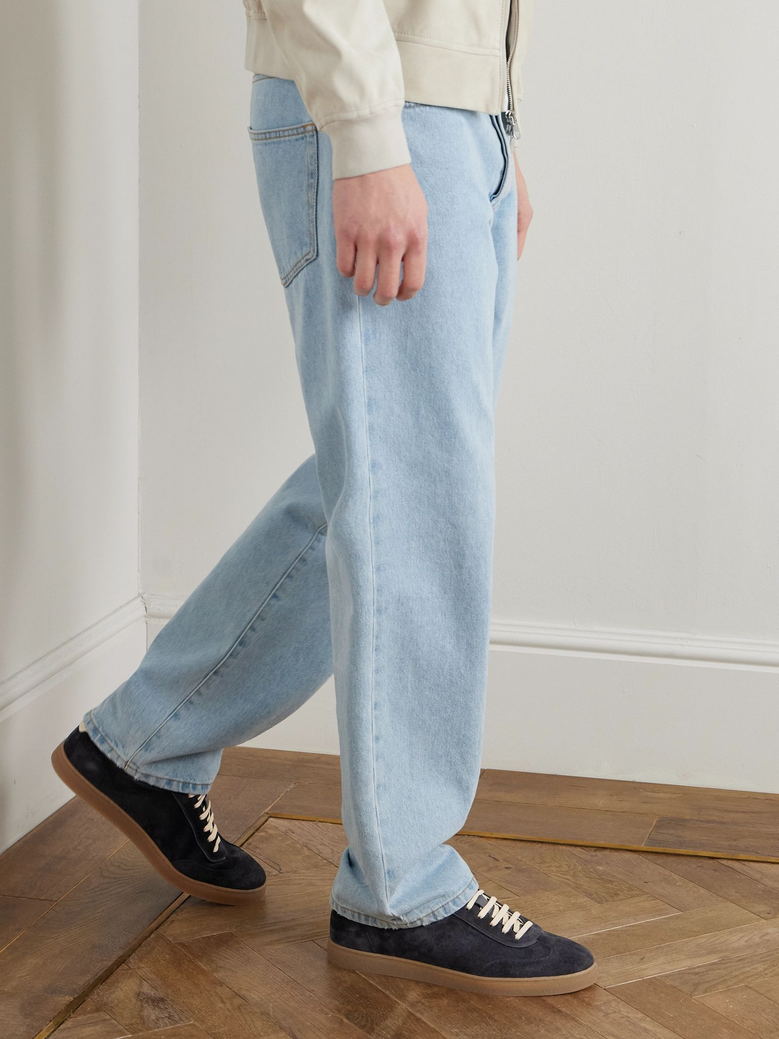 Leather-Trimmed Suede Sneakers Navy - 2
