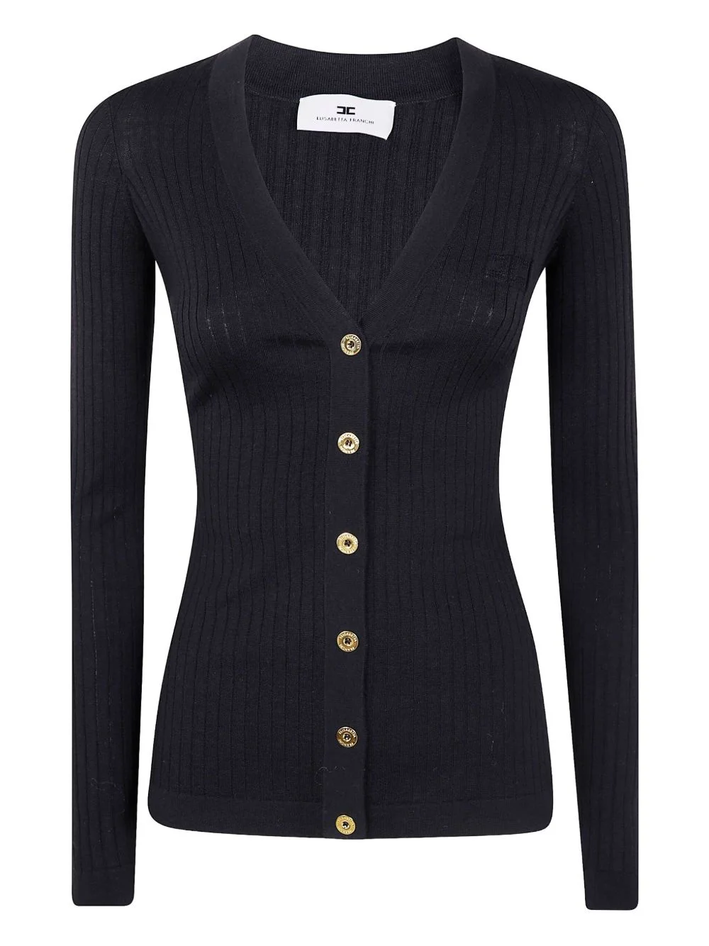 ribbed gold-button cardigan - 1