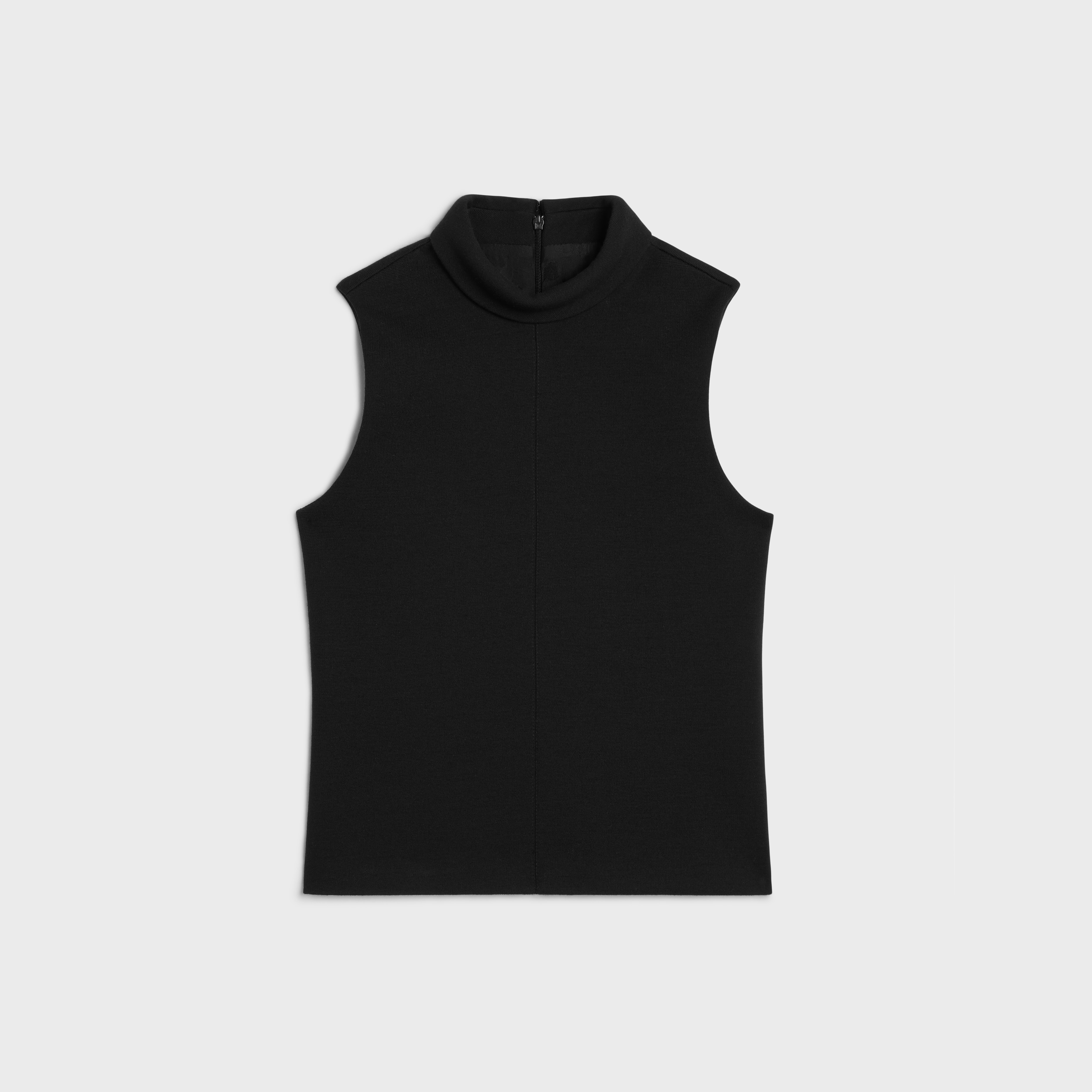 top with overturned collar in wool jersey - 1