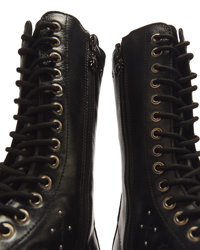 1B99 Whimsy Goth 14 Eye Leather & Velvet Lace Up Boots 3