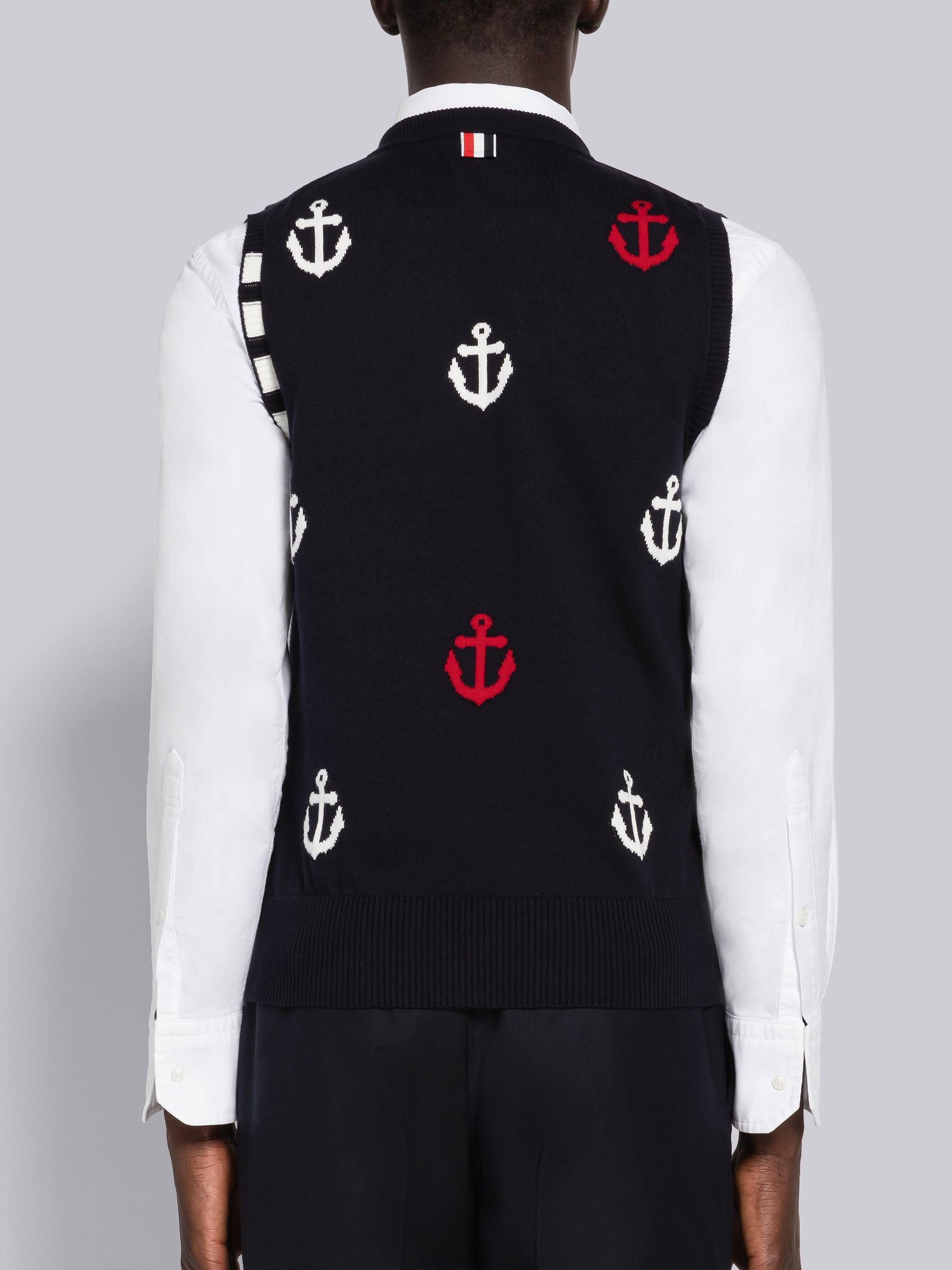 Anchor Intarsia 4-Bar V-Neck Vest - 3