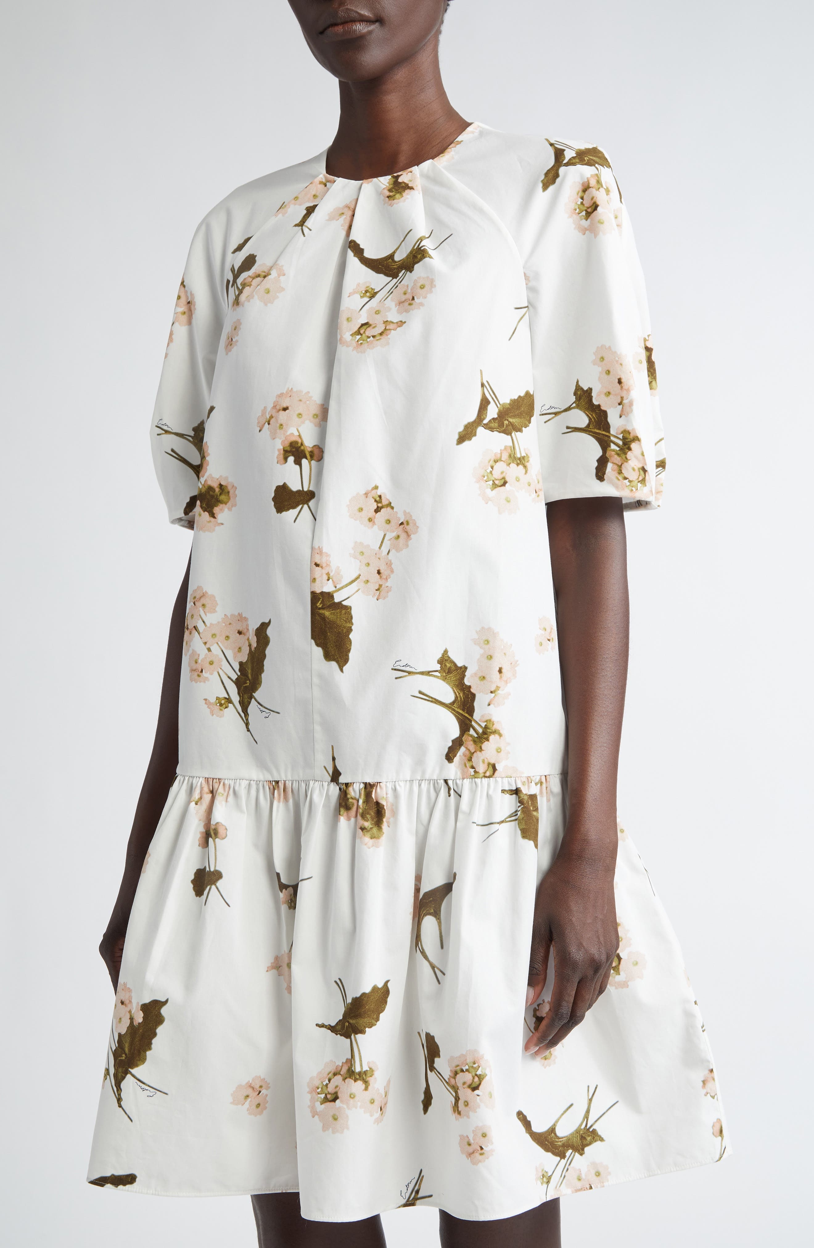 Erdem Floral Print Drop Waist Cotton Poplin Dress in Elena Garden White at Nordstrom - 4
