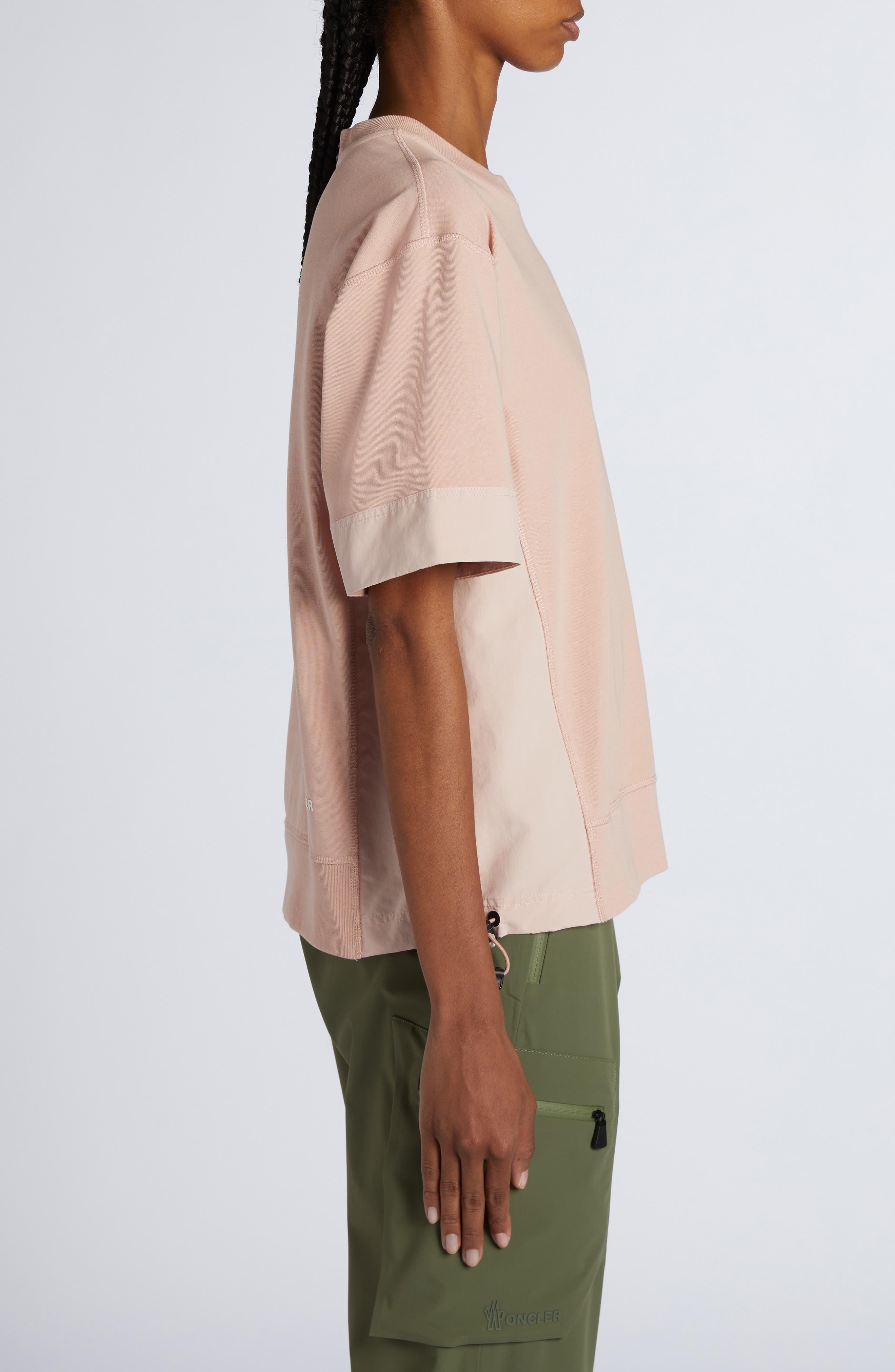 Moncler Grenoble Logo Drawcord Hem Cotton T-Shirt in Rose Quicksand at Nordstrom - 3