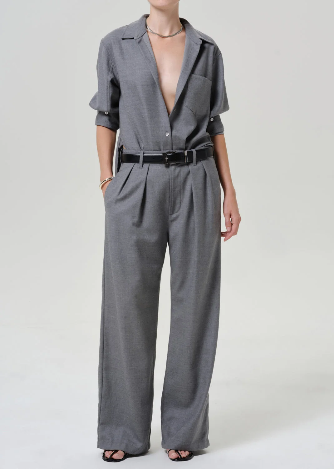 Kayla Shrunken Italian Virgin Wool Shirt In Gris - 1