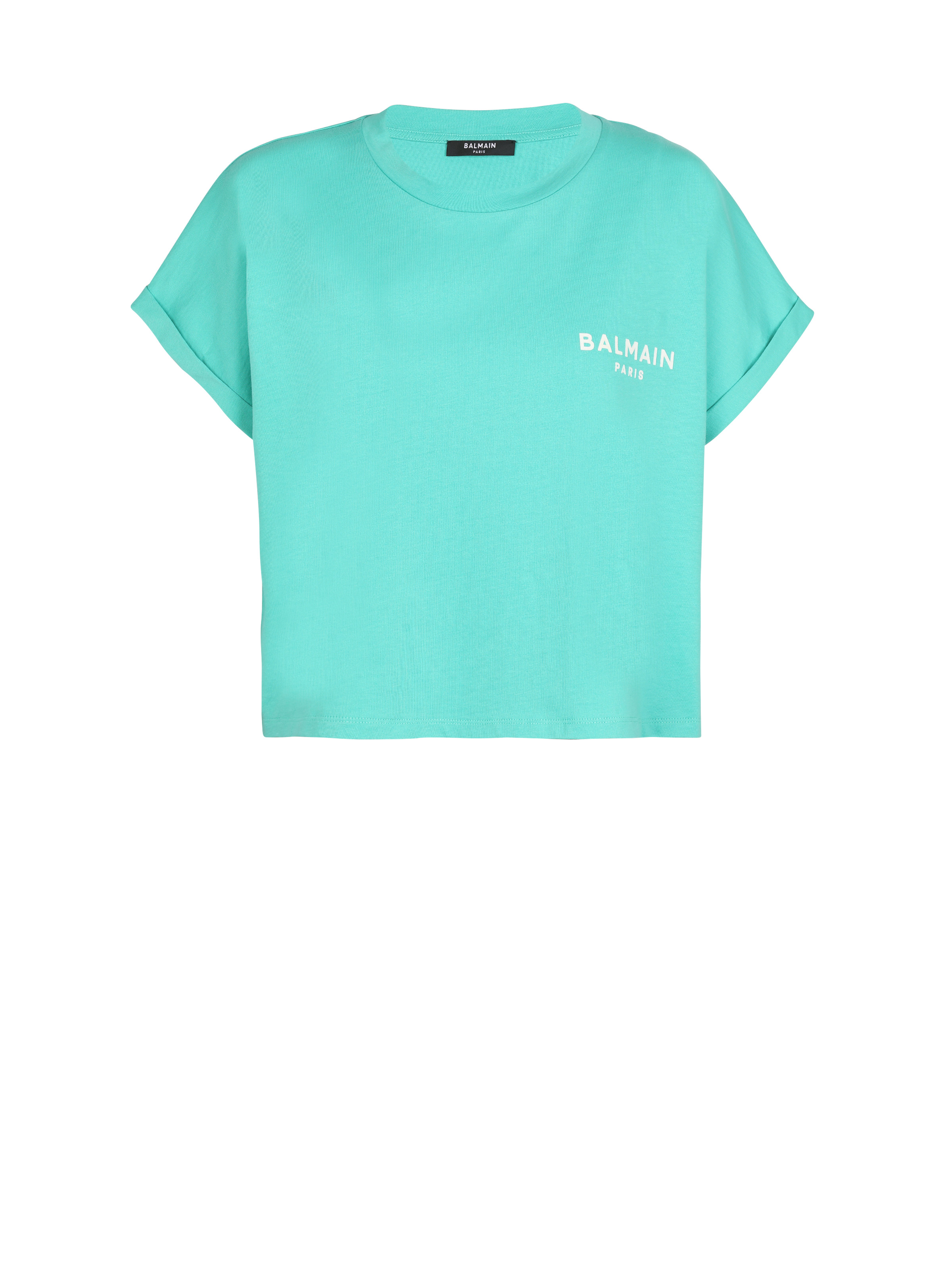 Eco-responsible cropped cotton T-shirt with Balmain logo print - 1