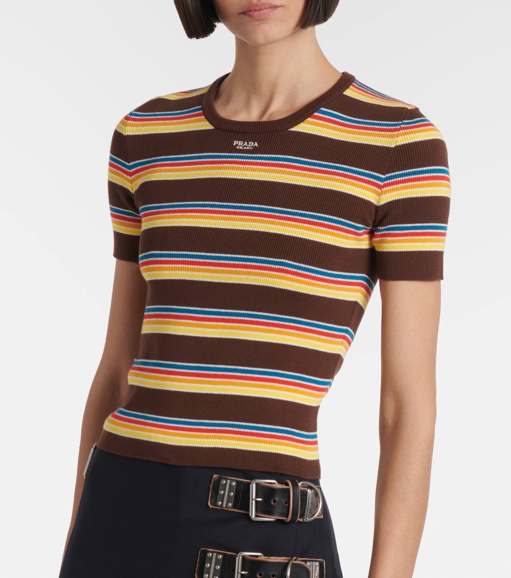 Striped ribbed-knit cotton T-shirt - 5