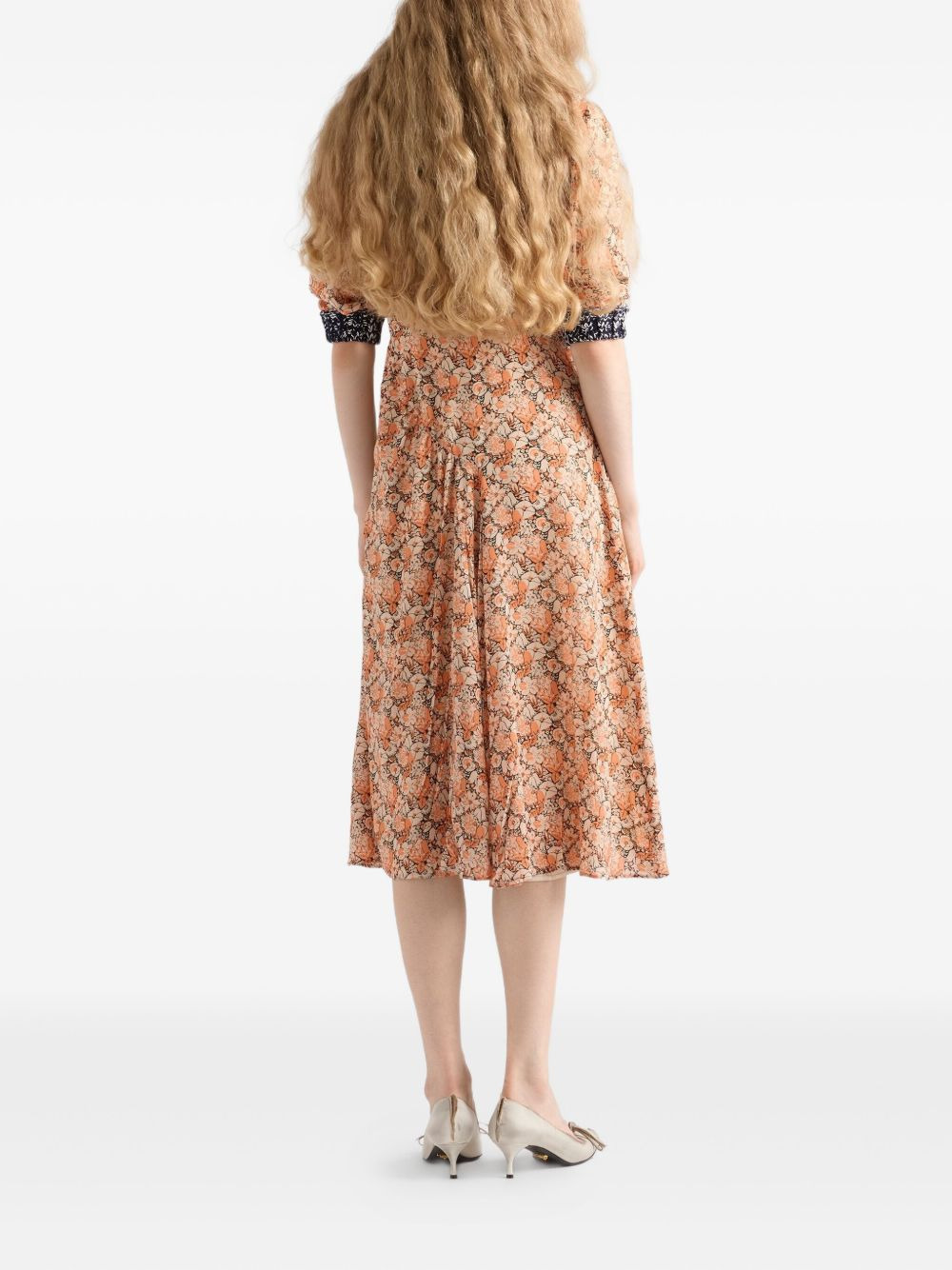 floral-print knit-trimmed midi dress - 3