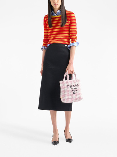 Prada logo-knit gingham tote bag outlook