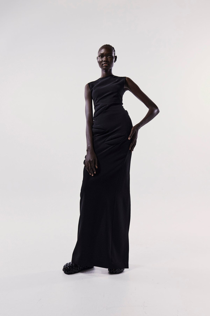 FITTED MAXI DRESS WITH MULTI LIP APPLIQUÉ BLACK 6