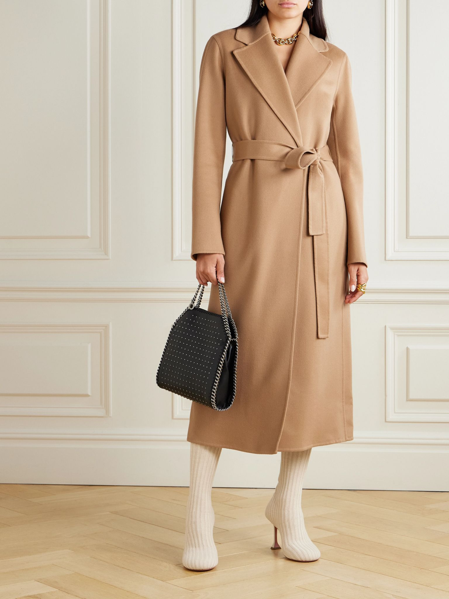 Belted wool coat Tan - 2