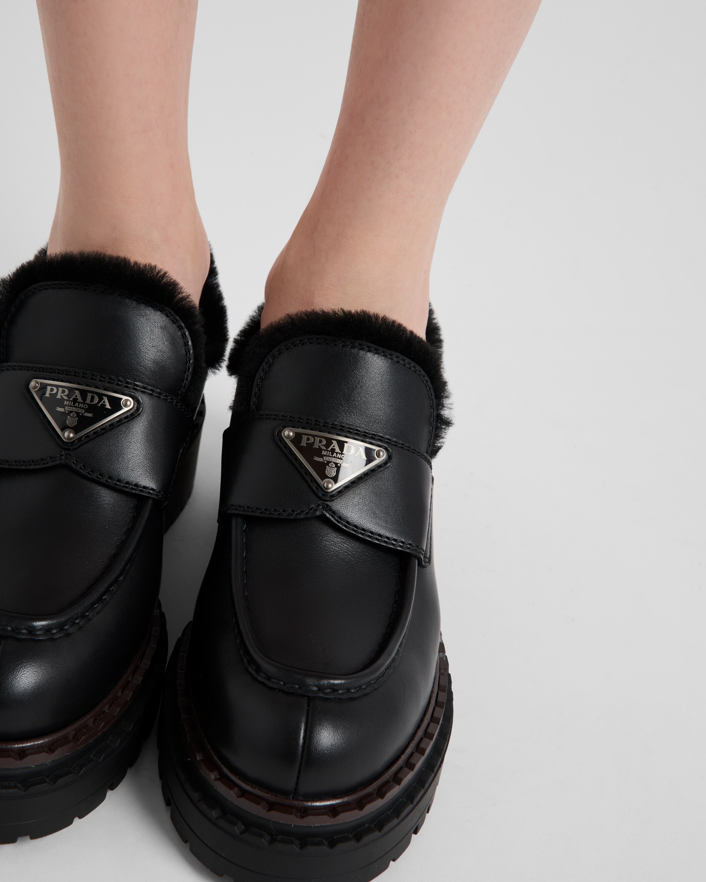 Double Chocolate leather and shearling loafers - 3