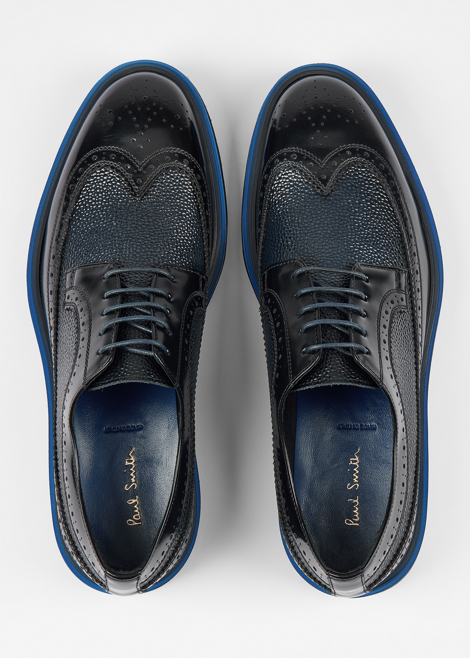 Black and Navy Pebble Embossed Leather 'Count' Brogues - 5