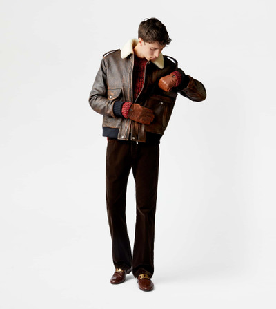 Tod's BOMBER JACKET IN VINTAGE LOOK LEATHER - BROWN outlook