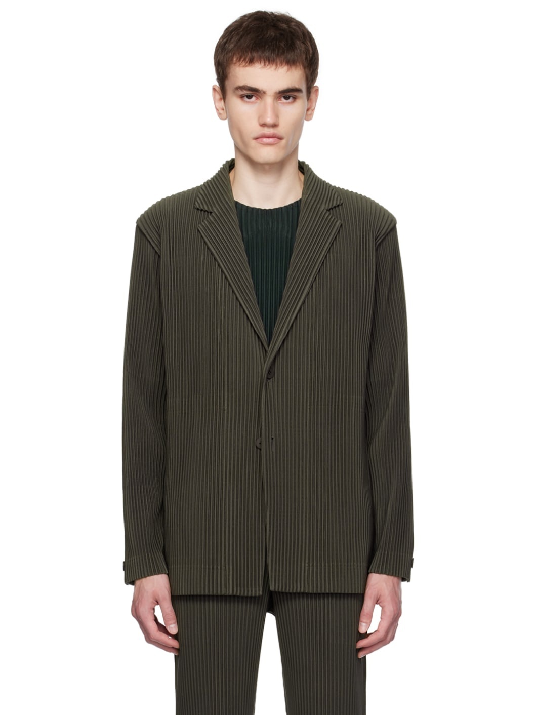 Khaki Tailored Pleats 1 Blazer - 1