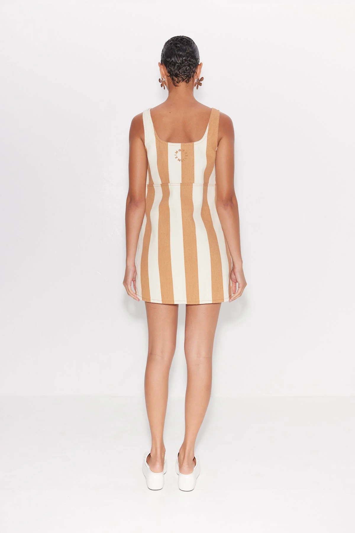 SIMONMILLER Sahara Striped Denim Dress in Tan Stripe | REVERSIBLE