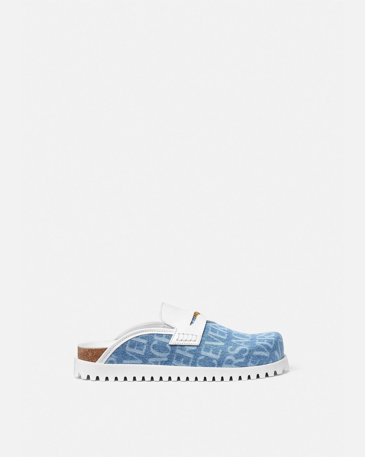 Versace Allover Denim Medusa Mules - 1