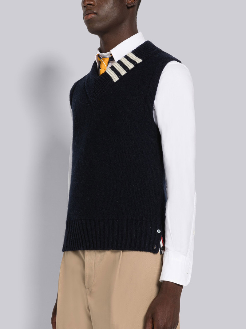 Thom Browne REVERSED JERSEY STITCH DONEGAL 4-BAR V-NECK VEST outlook