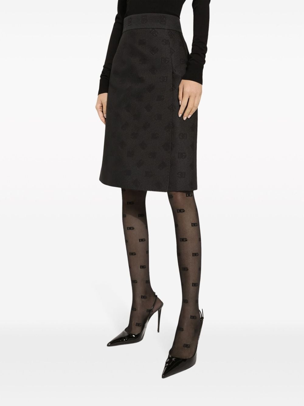monogram-jacquard straight midi skirt - 5