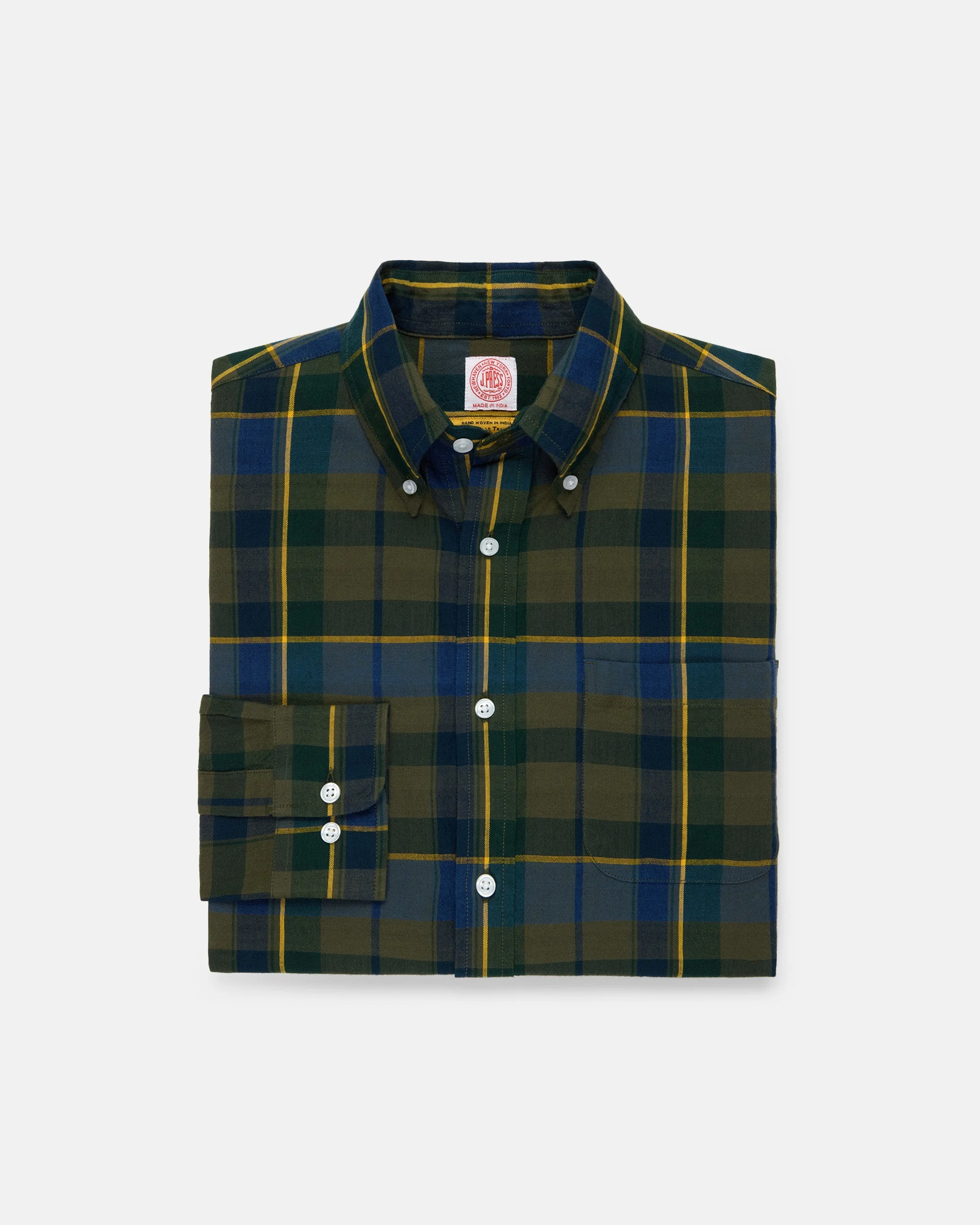 HANDLOOMED GREEN & BLUE PLAID SHIRT - 1