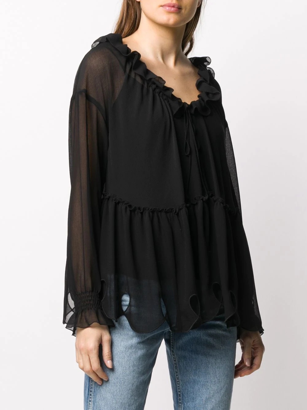 sheer tie-neck blouse - 3