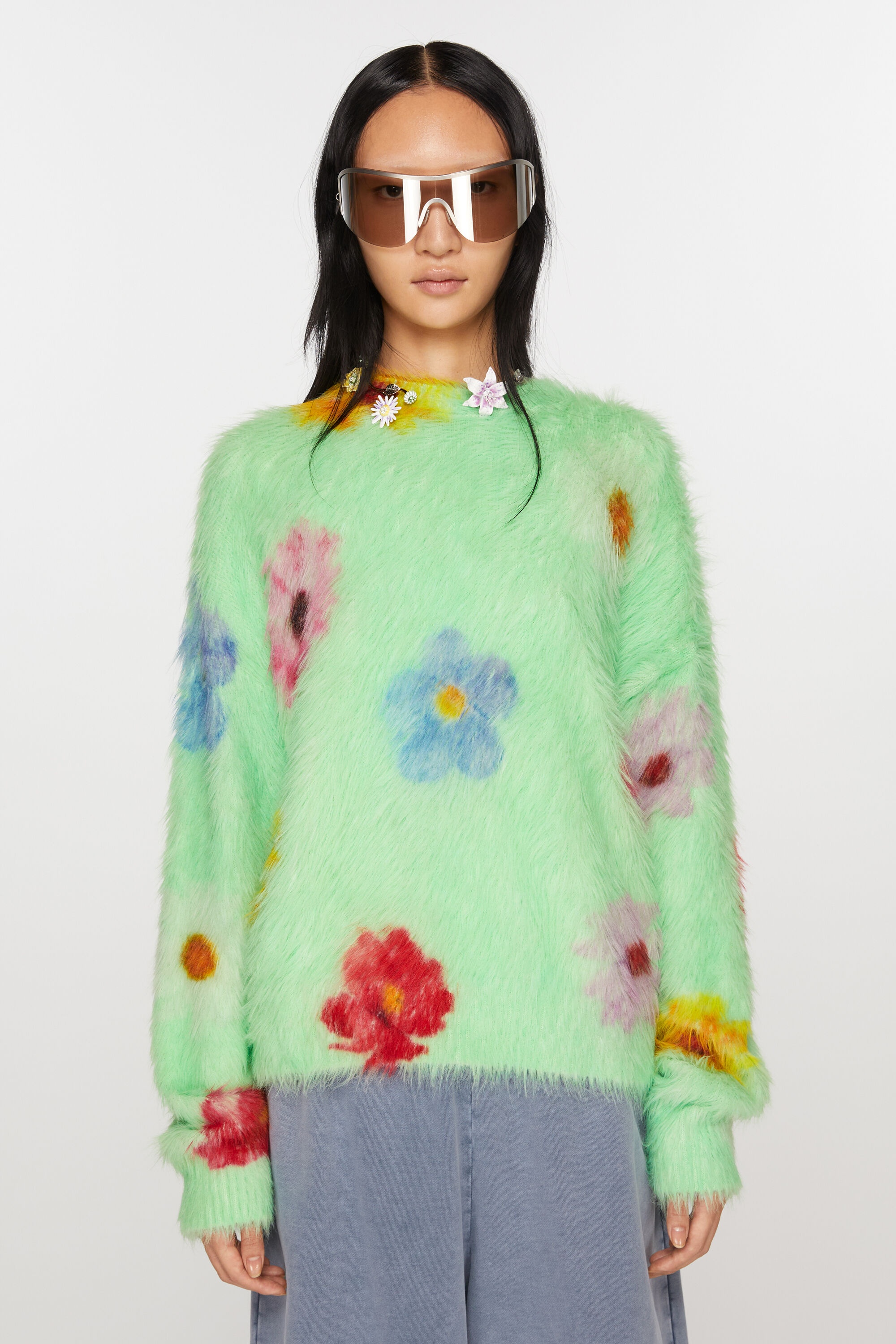 Printed fluffy jumper - Light green - 2