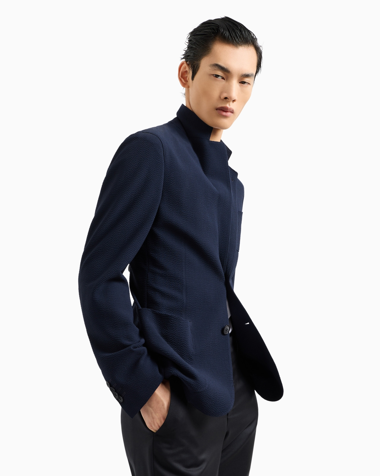 Single-breasted, stretch plain-knit wool seersucker jacket - 6