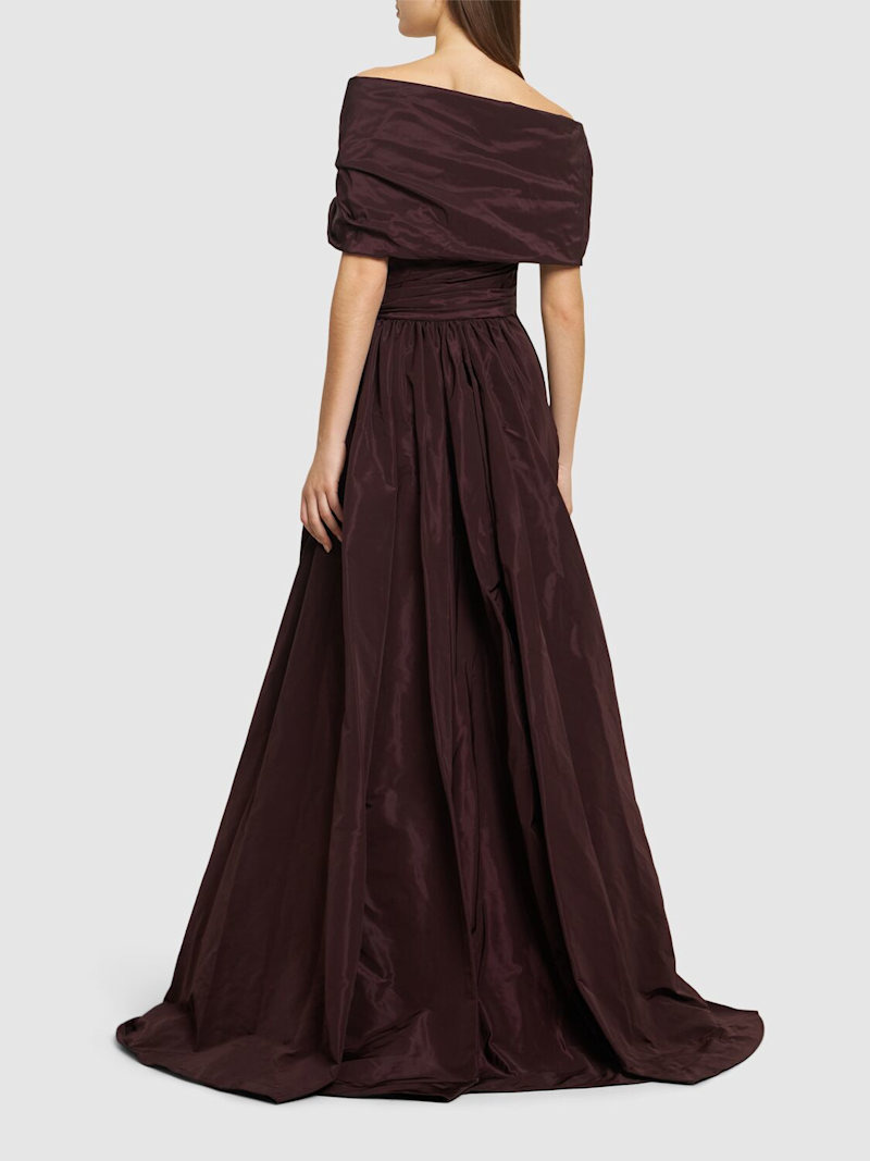 Off-shoulder draped faille long dress - 3