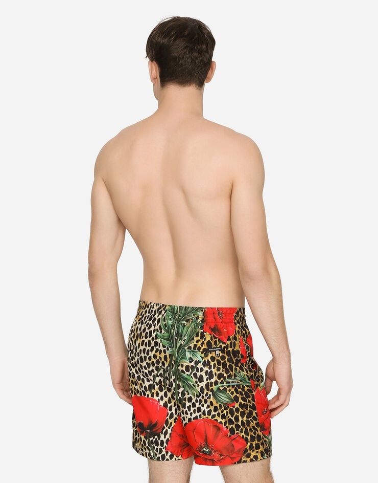 Mid-length swim trunks with poppy print - 5