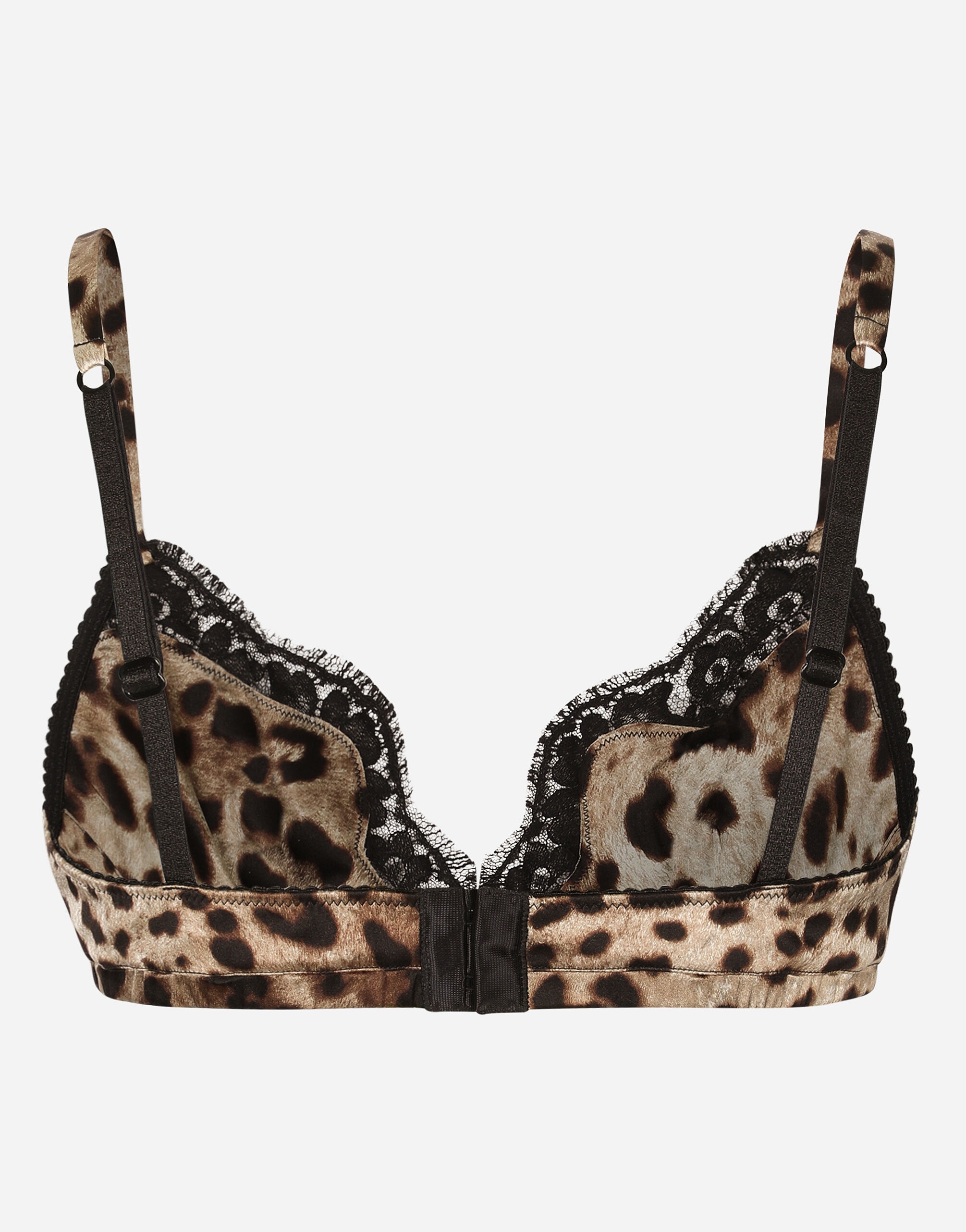 Leopard-print soft-cup satin bra with lace detailing - 2