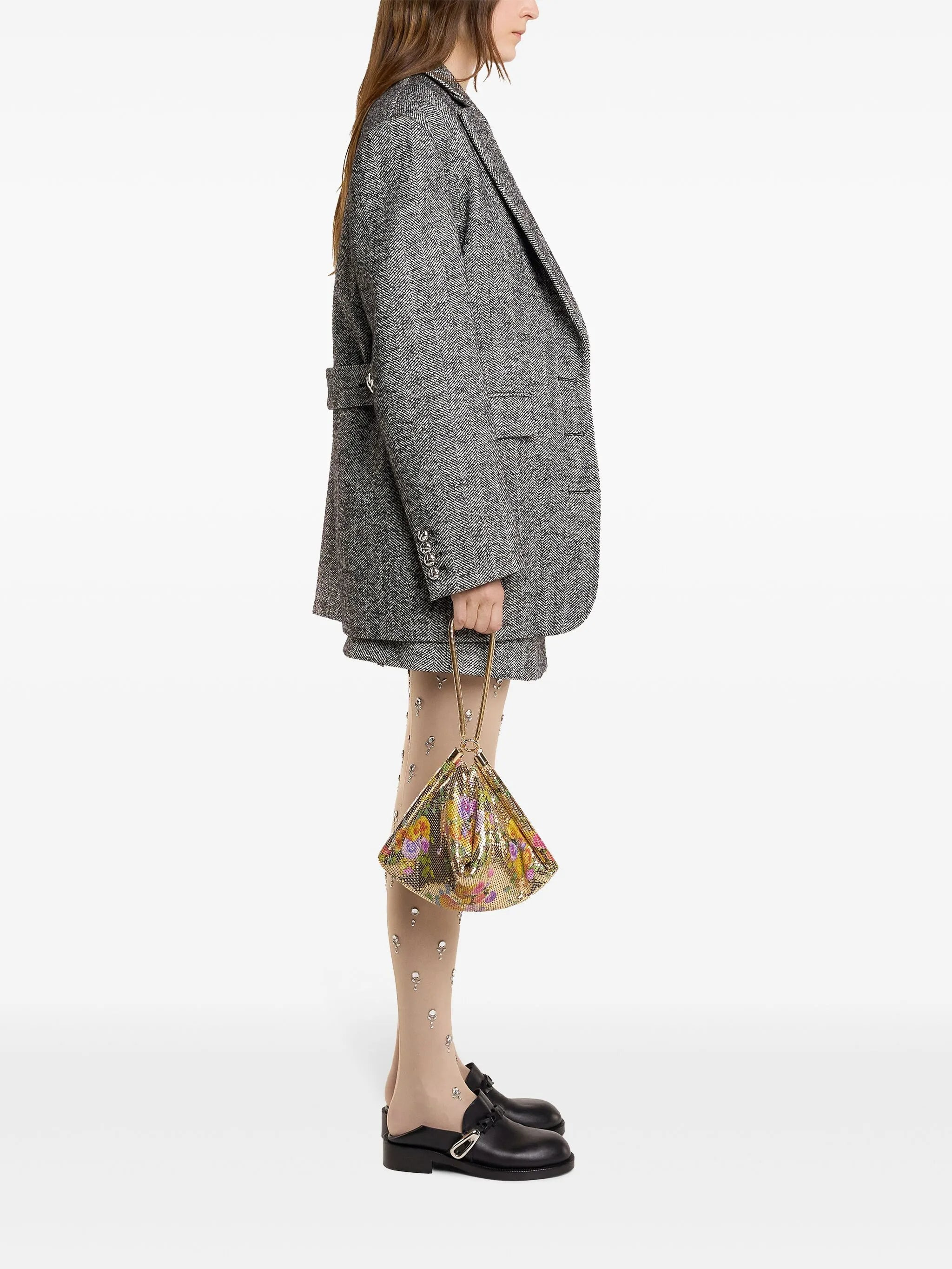 herringbone-pattern wool blazer - 3