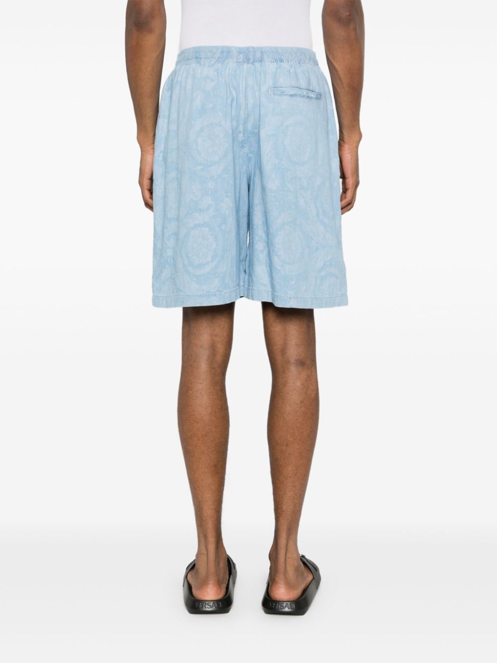 patterned-jacquard chambray shorts - 4