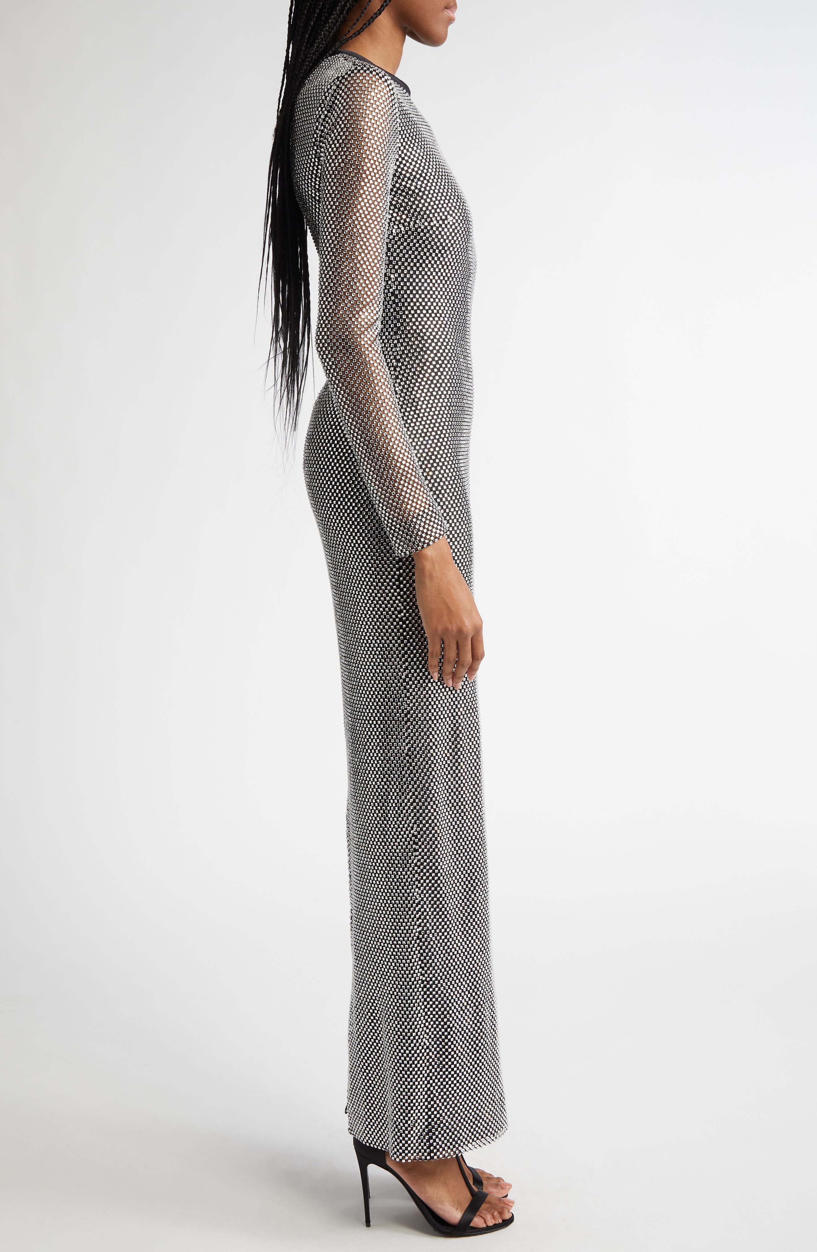 Dolce&Gabbana Crystal Embellished Long Sleeve Gown in S0998 Argento at Nordstrom - 3