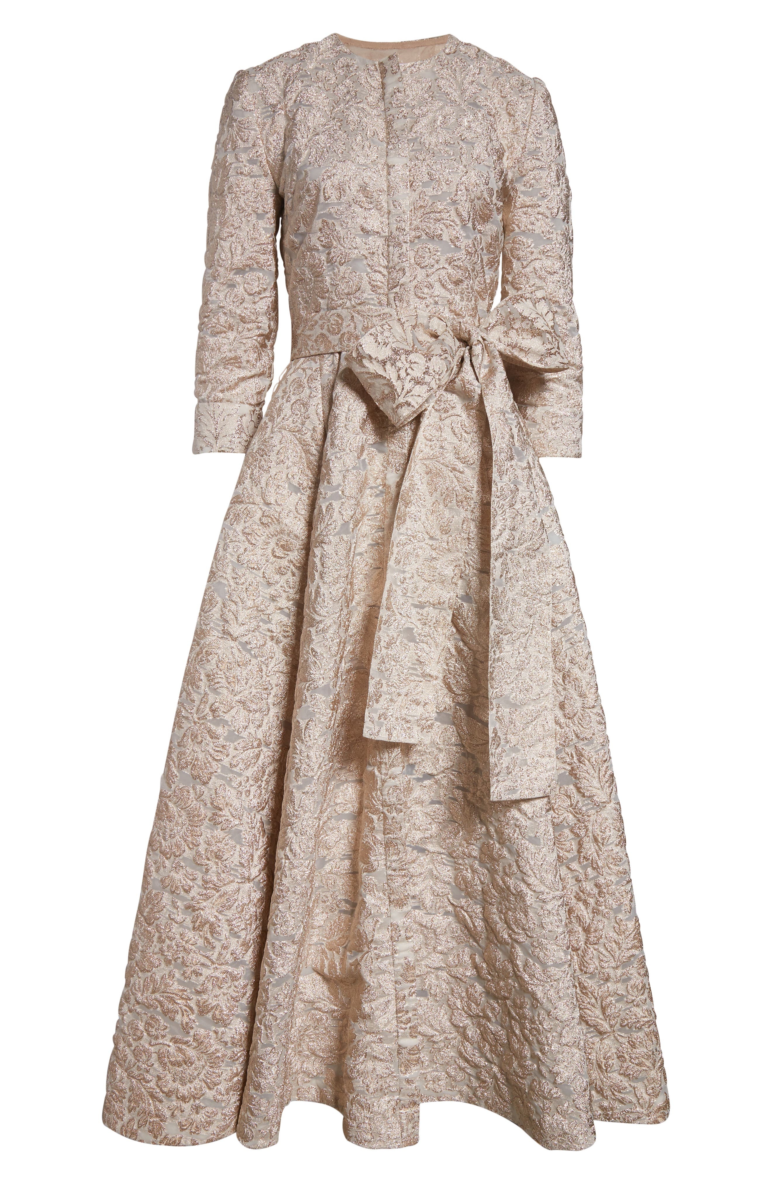 Carolina Herrera Metallic Floral Jacquard Trench Midi Dress in Gold at Nordstrom - 6