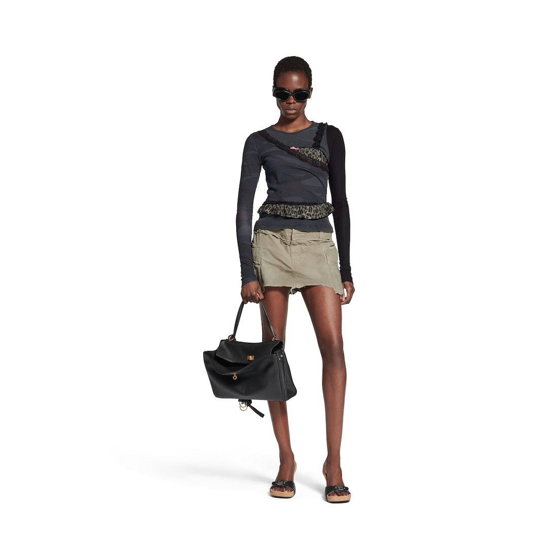 Women's Layered Asymmetric Top in Anthracite/black - 2