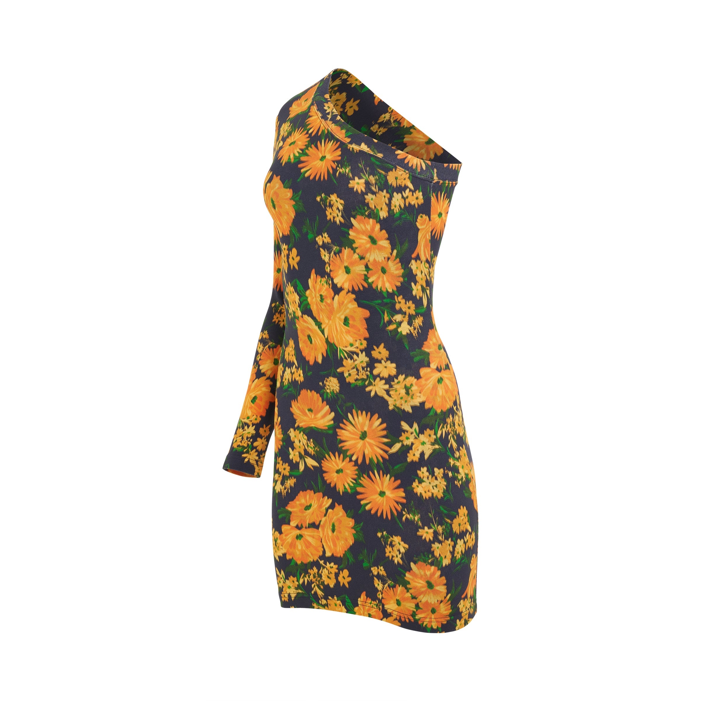 Asymmetric Mini Dress in Yellow/Navy - 2