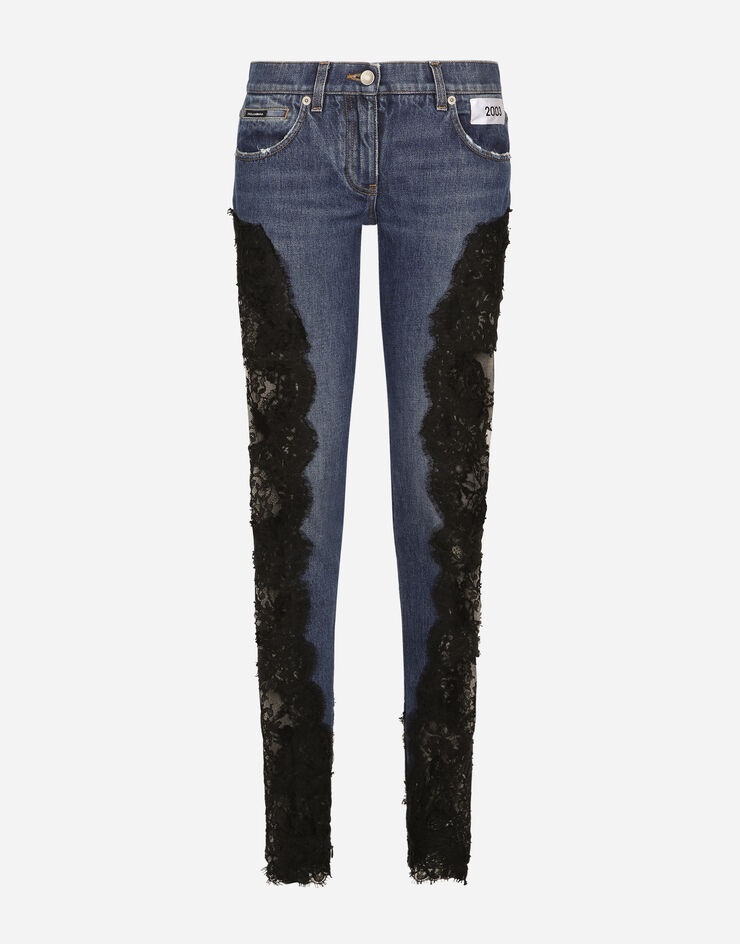 Denim jeans with lace inlay - 1