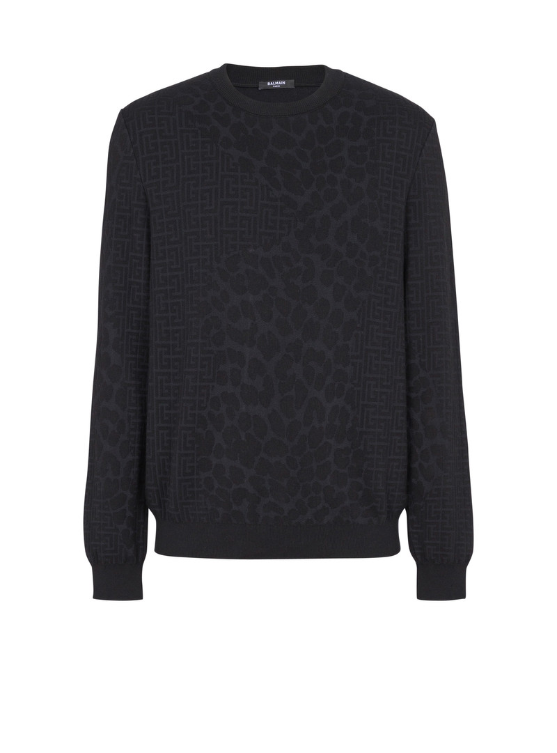 Monogram knit and leopard pattern jumper 1