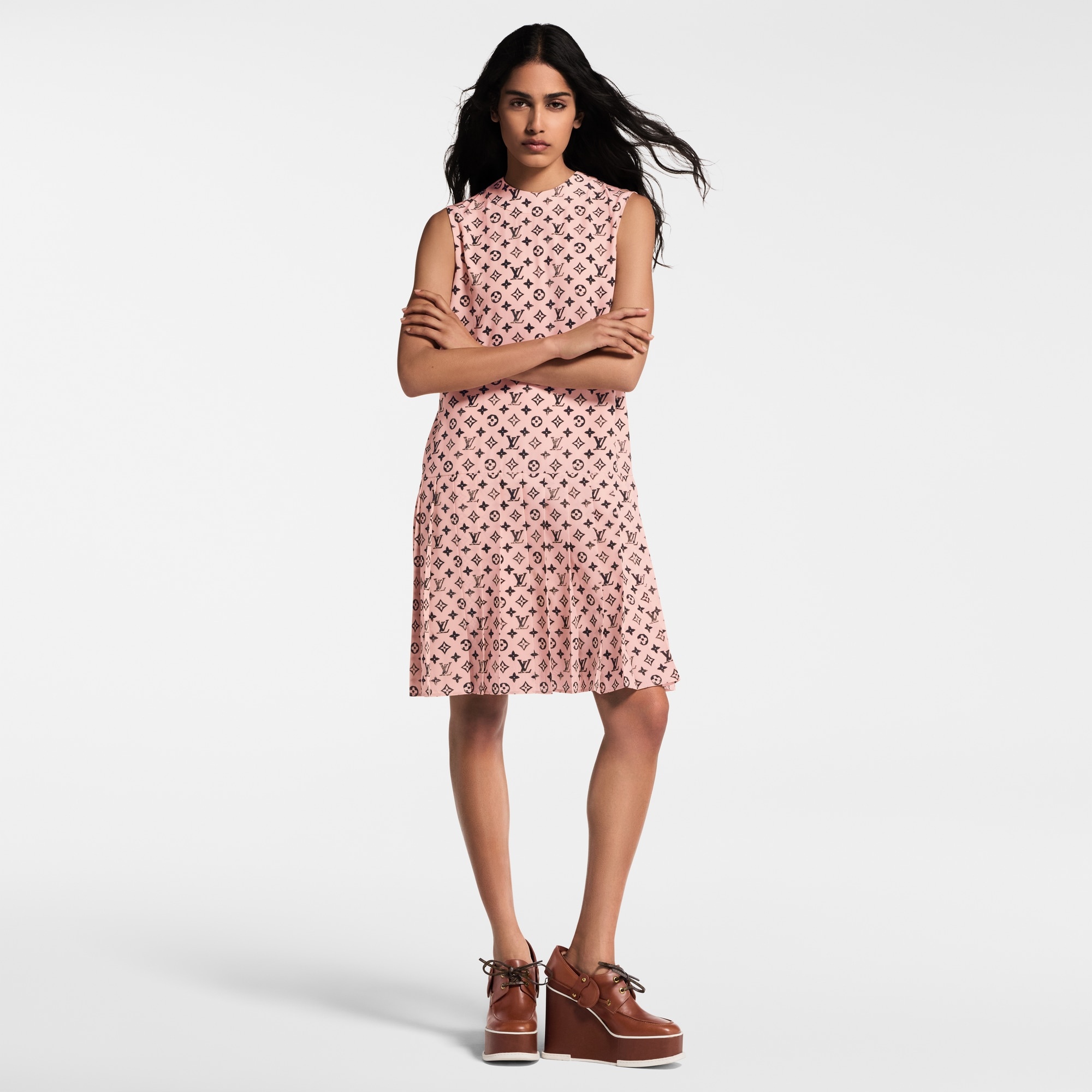Washed Monogram Pleat Dress - 6