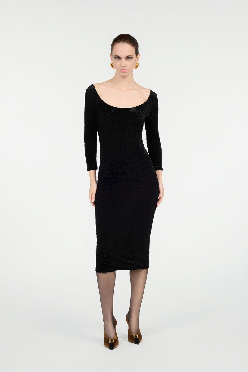 Roberto Cavalli Black Sheath Dress With Jaguar Skin Pattern outlook