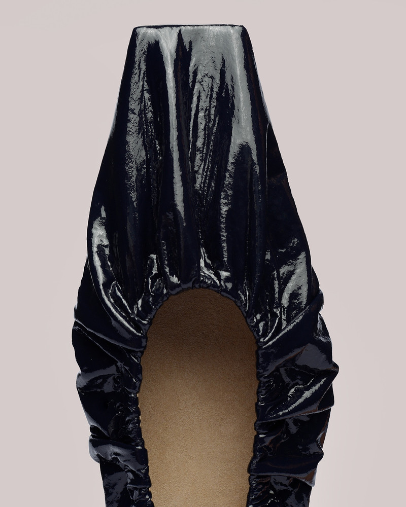 MATANGI - Ruched patent vegan leather flats - Navy 4
