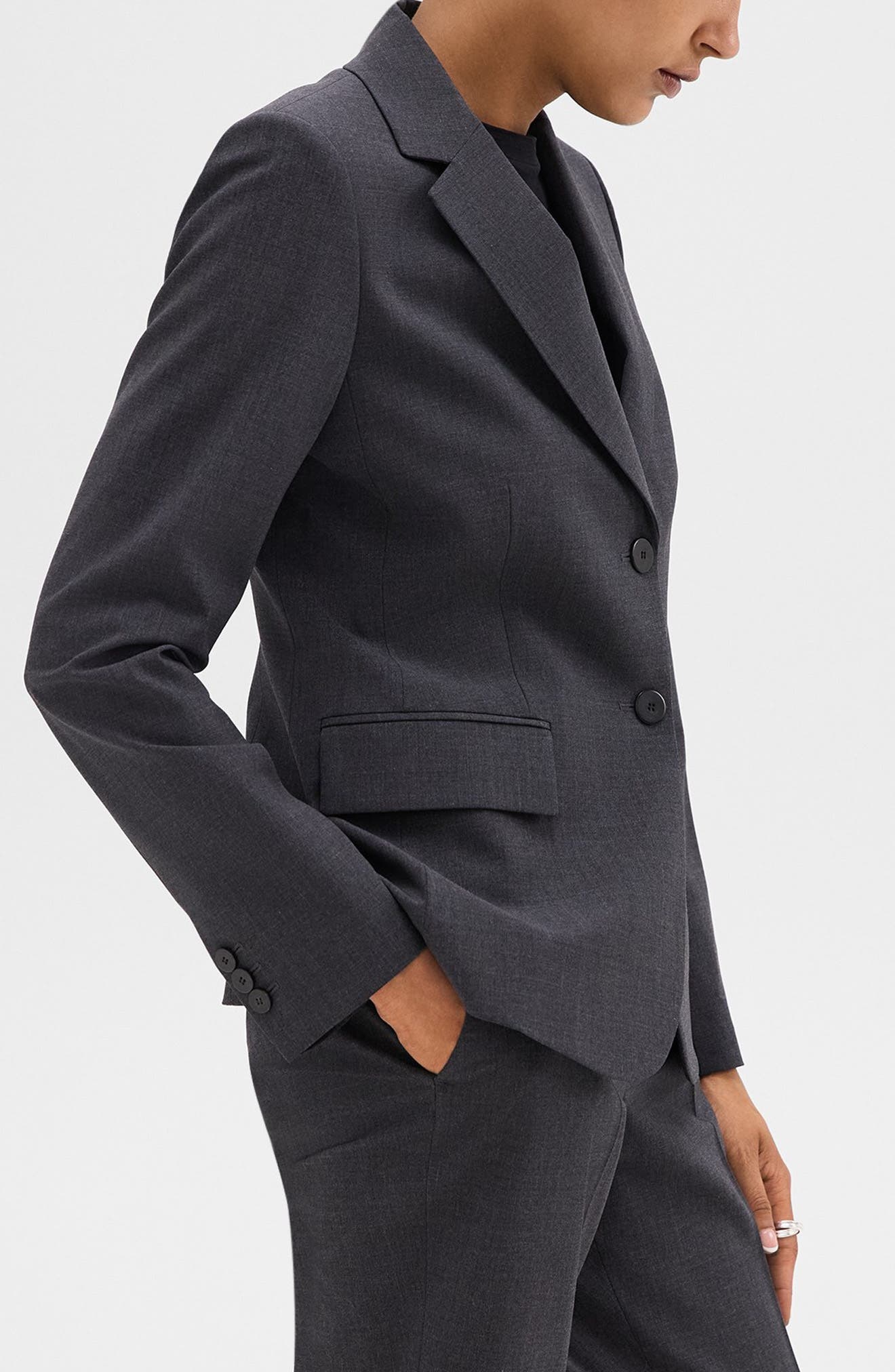 Theory Carissa Good Wool Blazer in Charcoal Melange at Nordstrom - 3