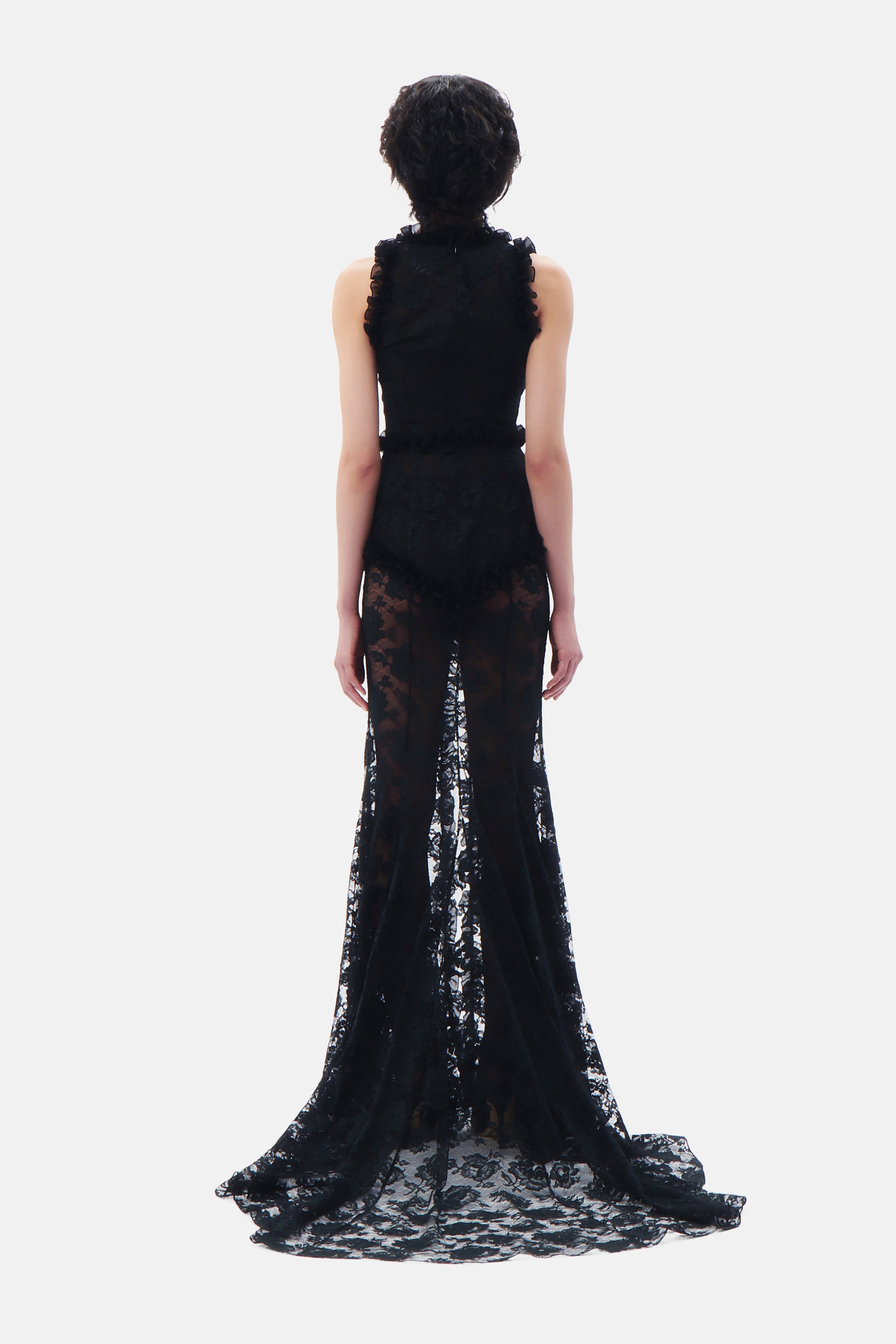 LACE EVENING DRESS WITH VELVET BOWS - 5