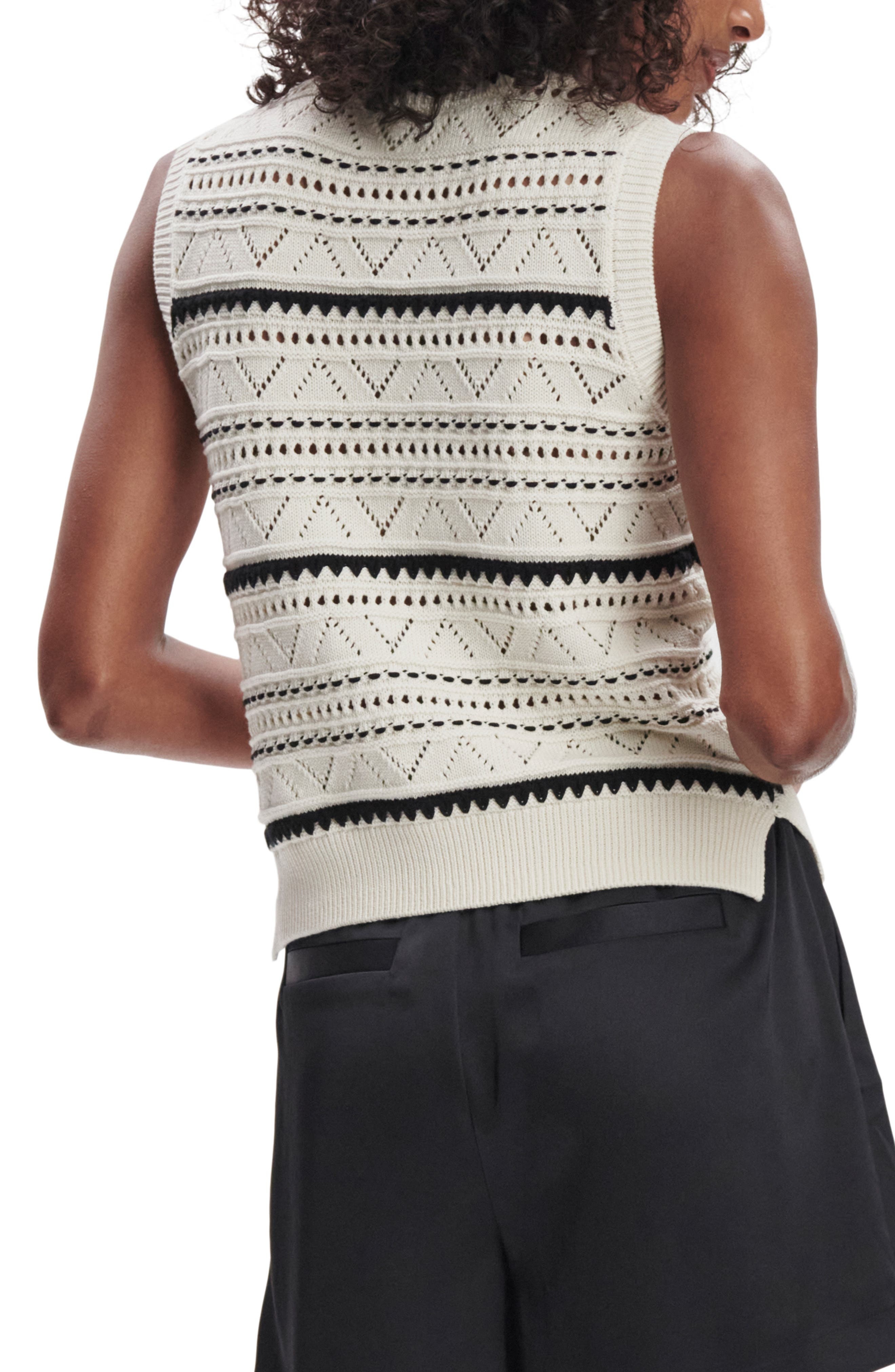 Varley Athena Pointelle Stitch Cotton Sweater Vest in Egret at Nordstrom - 2
