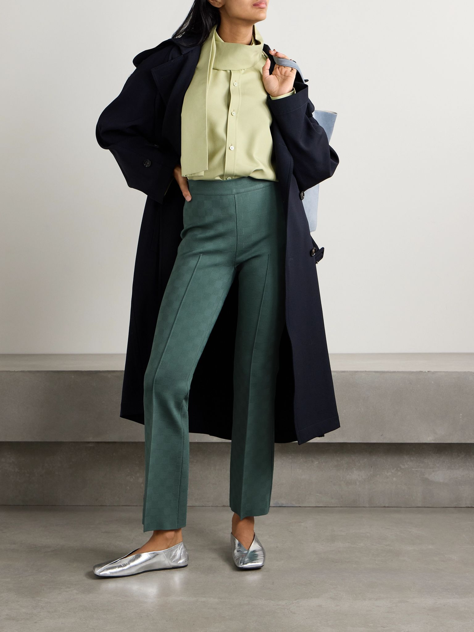 Long Kick stretch-jacquard flared pants Green - 2