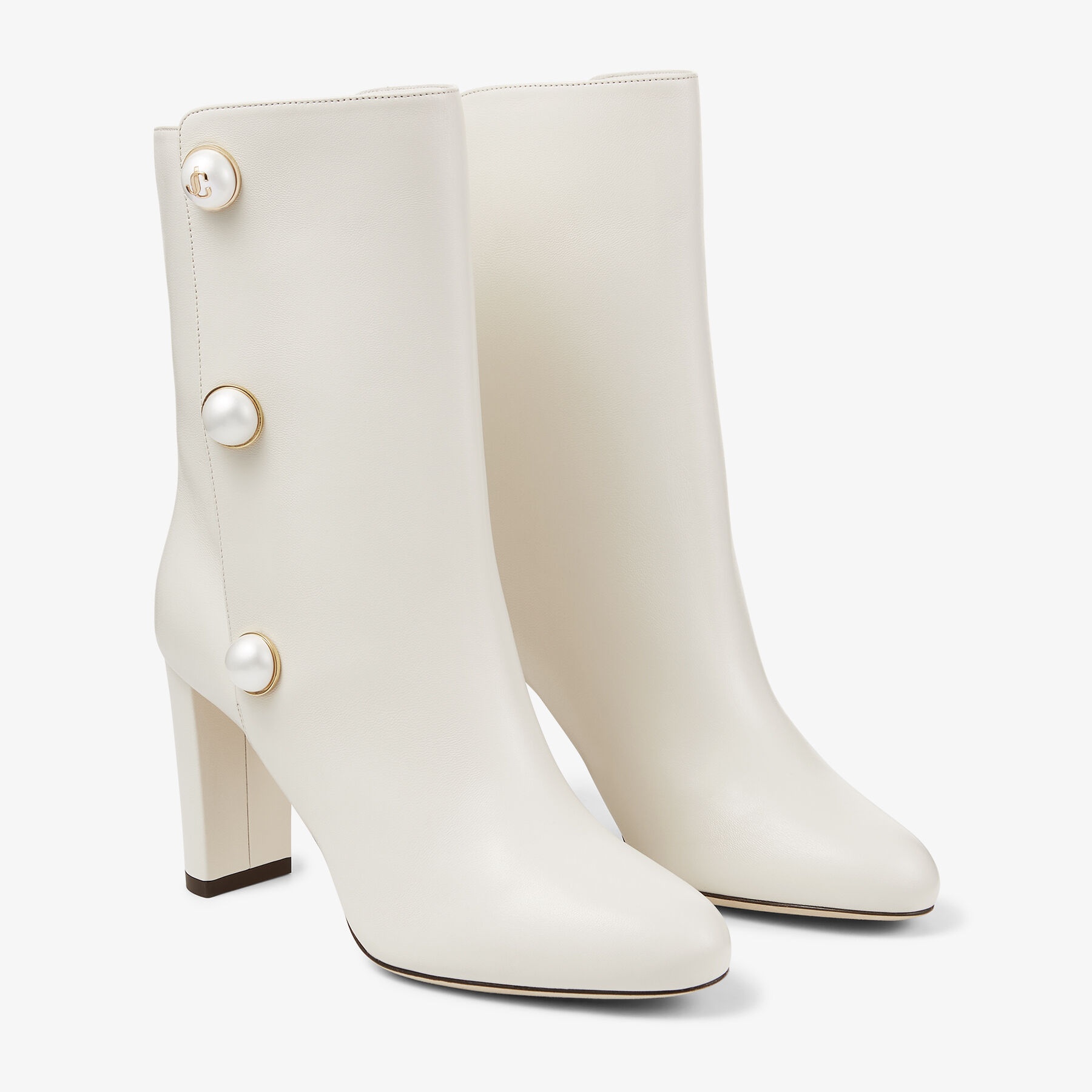 Rina 85
Latte Nappa Leather Mid-Calf Boots with Pearls - 3