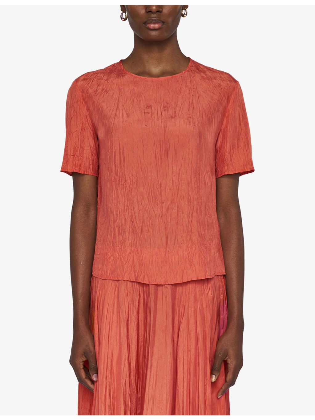 Brunet Round-Neck Crinkled-Texture Habotai-Silk Top - 3