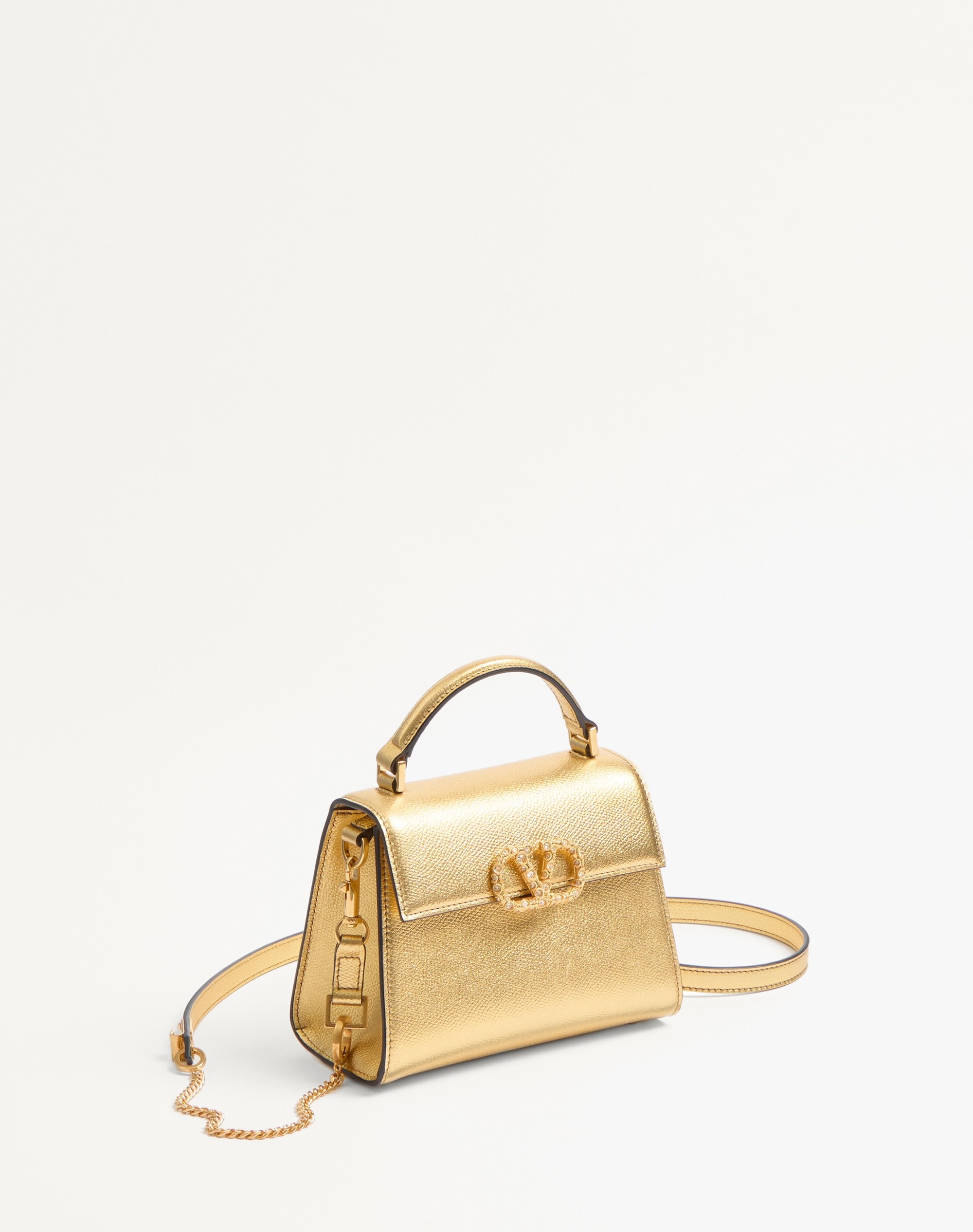 VALENTINO GARAVANI VSLING MINI HANDBAG IN LAMINATED GRAINY CALFSKIN WITH JEWEL LOGO - 3