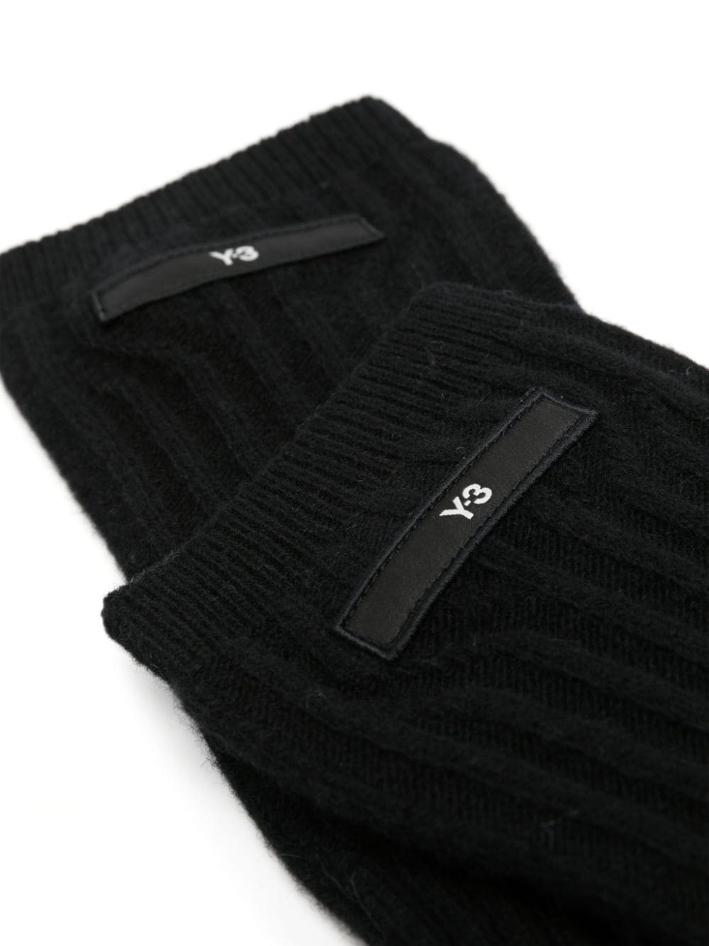 logo-patch ribbed-knit long gloves - 2