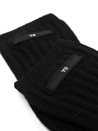 Y-3 logo-patch ribbed-knit long gloves outlook